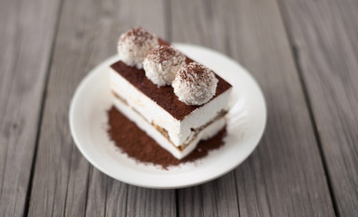 Cake as a morning meal. Tasty food background