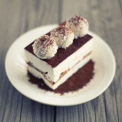 Cake as a morning meal. Tasty food background