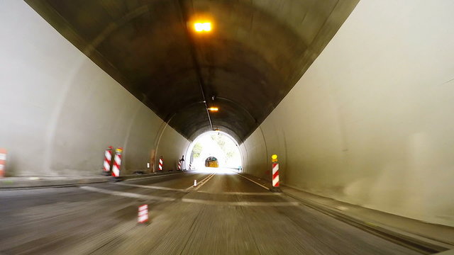 Fast Car driving through tunnel ucka, full HD video footage 