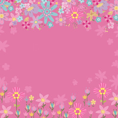 Fototapeta na wymiar Collection of colorful flowers on a pink square frame
