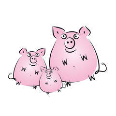 Drei rosa Schweine, Sau mit Ferkel, respektvolle Tierhaltung