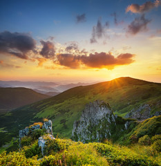 High rocks during sunset. Beautiful natural landscape