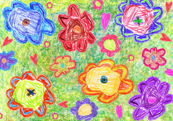 Naklejka premium Colorful Child's Drawing of flowers