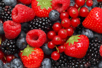 Close-up view on pile of different berries