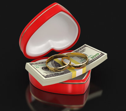 rings and Dollars in the heart box (clipping path included)