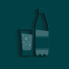 Glass of water and bottle icon. Flat icon with long shadow