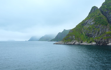 Summer cloudy coast view (Norway, Lofoten).