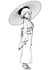 Japanese girl in kimono with umbrella