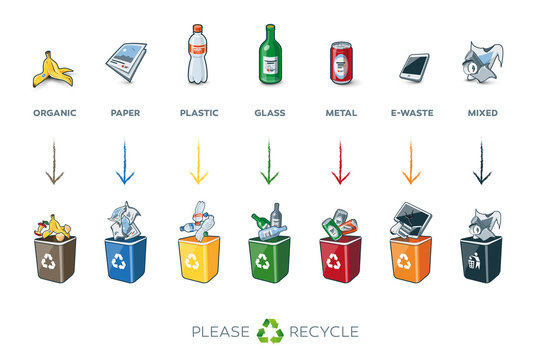 7 Segregation Recycling Bins with Trash