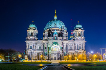 night view of berliner dom cathedral in berlin. © dudlajzov