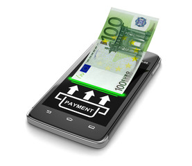 Touchscreen smartphone with dollar (clipping path included)