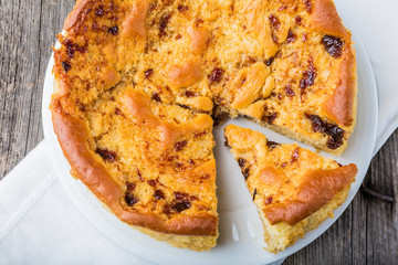 Homemade yeast cake with plum jam