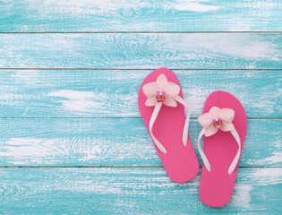 Summer Holidays. Beach accessories on blue board