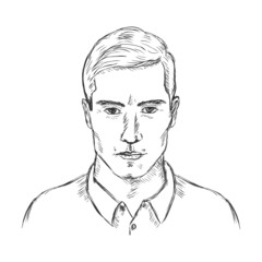 Vector Single Sketch Male Face. Men Hairstyle