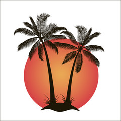 Palm trees with island at sunset - 82734254