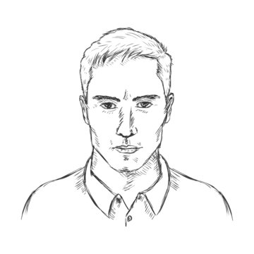 Vector Single Sketch Male Face. Men Hairstyle