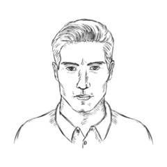 Vector Single Sketch Male Face. Men Hairstyle