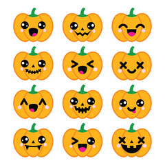 Halloween Kawaii cute pumpkin icons - vector