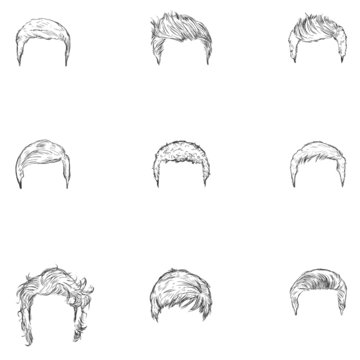 Vector Set of Sketch Mens Hairstyles Stock Vector | Adobe Stock
