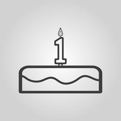 Cake with candles in the form of number 1 icon