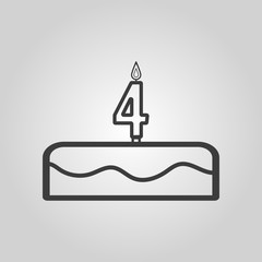 Cake with candles in the form of number 4 icon