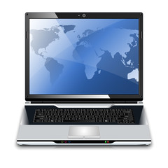 Vector laptop with map on the desktop