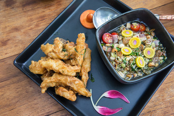 Fried fish with chili mix soup