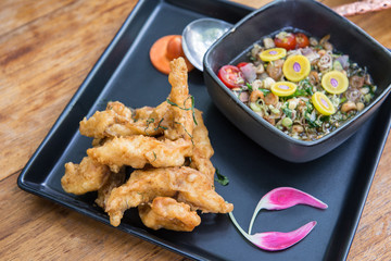 Fried fish with chili mix soup