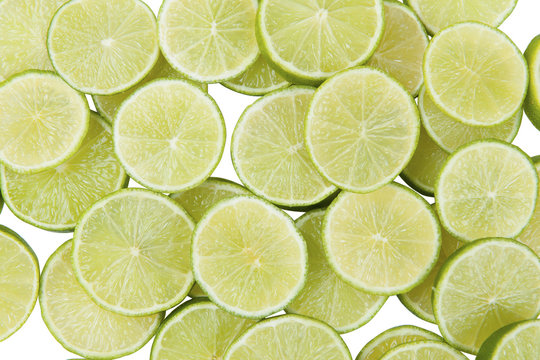 Sliced citrus fruits on a white background