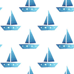 Boats seamless sea summer watercolor pattern