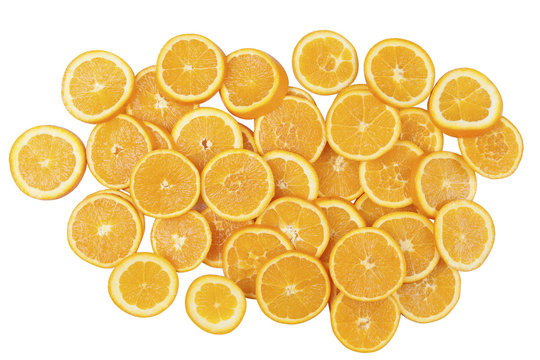 Sliced citrus fruits on a white background