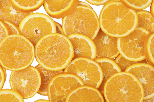 Sliced citrus fruits on a white background