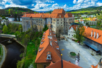 Aerial view of castle in Cesky Krumlov, Czech republic