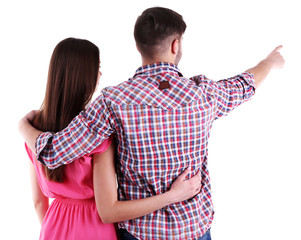 Back view of young couple isolated on white