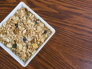 Homemade granola on wood table