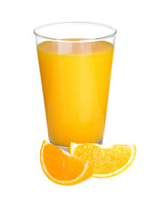 Glass of orange juice isolated on white