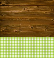 Holz und Tischdecke in grün und weiss