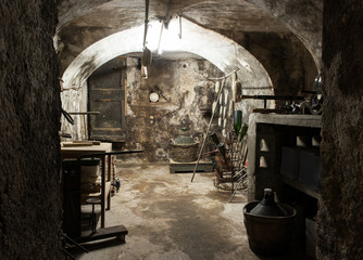 Vaulted interior of an old wine cellar