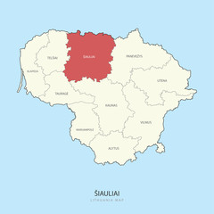 Fototapeta na wymiar Siauliai Lithuania Map Region County Vector Illustration 