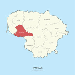 Fototapeta na wymiar Taurage Lithuania Map Region County Vector Illustration