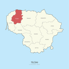 Fototapeta na wymiar Telsiai Lithuania Map Region County Vector Illustration