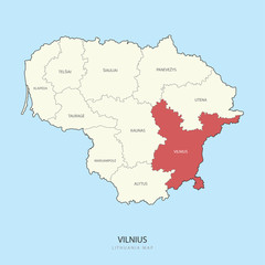 Fototapeta na wymiar Vilnius Lithuania Map Region County Vector Illustration