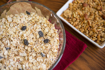 Homemade granola on wood table