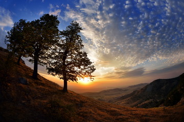 Fototapeta na wymiar landscape at sunset/sunrise - Tutuiatu view, Dobrogea, Romania