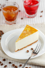 One slice of banana cheesecake