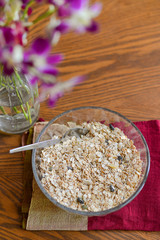 Homemade granola on wood table
