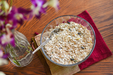 Homemade granola on wood table