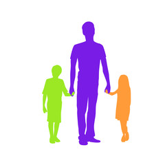 Family Silhouette Father with Two Kids Holding Hands