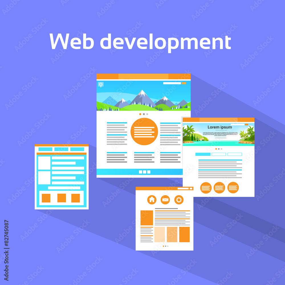 Poster web development site page flat violet vector