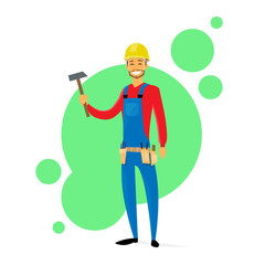 Cartoon Builder Construction Carpenter Worker Holding Hammer